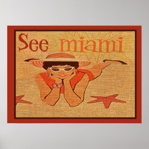 Retro-Reise nach Miami: Mädchen sonnt sich - Vinta Poster