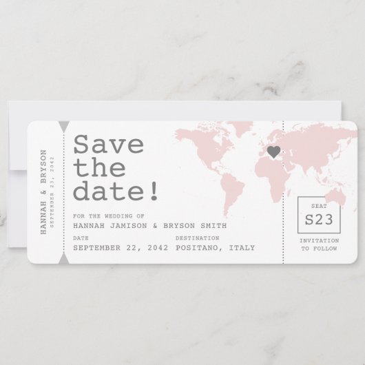Retro Reise Theme Map Bordkarte Ticket Save The Date (Vorderseite)