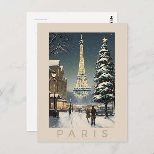 Retro - Reise - Vintage - Paris - Abend Postkarte (Vorne/Hinten)