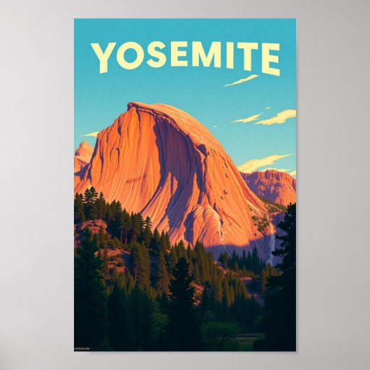 Retro Reiseillustration Yosemite Kalifornien Poster (Vorne)