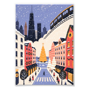 Retro-Reiseplakat Chicago Weihnachten Fotodruck