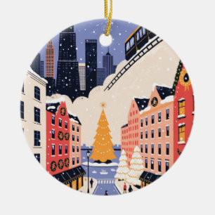 Retro-Reiseplakat Chicago Weihnachten Keramik Ornament