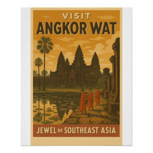 Retro-Reiseplakat des Angkor-Wat-Tempels Poster