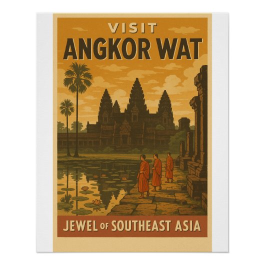 Retro-Reiseplakat des Angkor-Wat-Tempels Poster (Vorderseite)