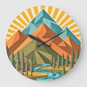 Retro-Reiseplakat verbranntes Orange Oliv Teal Große Wanduhr