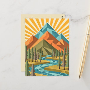 Retro-Reiseplakat verbranntes Orange Oliven Teal Postkarte