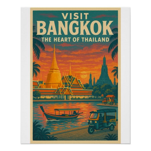 Retro-Reiseplakat von Bangkok, Thailand Poster (Vorderseite)