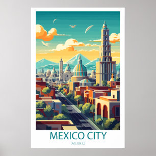 Retro-Reiseziel-Mexiko-Stadt-Wandkunst Poster