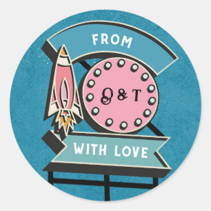 Retro-Reklametafel-Zeichen Hochzeit klassische Run Runder Aufkleber