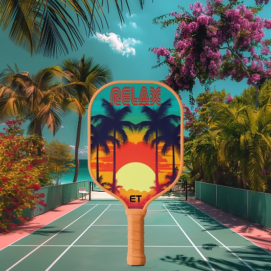 Retro RELAX farbenfroher tropischer Sonnenuntergan Pickleball Schläger