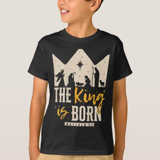 Retro Religious Christmas The King Is Born Christi T-Shirt (Vorderseite)