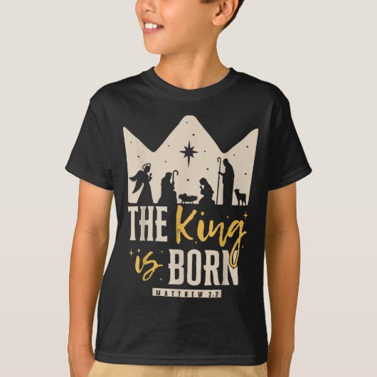 Retro Religious Christmas The King Is Born Christi T-Shirt (Vorderseite)