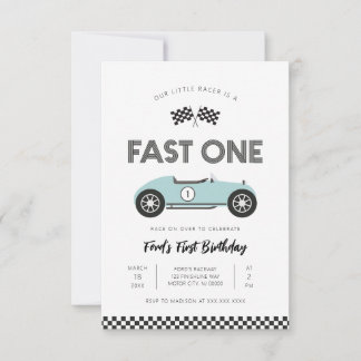 Retro-Rennwagen Fast One Erster Geburtstag Einladung