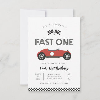 Retro-Rennwagen Fast One Erster Geburtstag Einladung