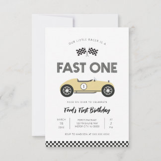 Retro-Rennwagen Fast One Erster Geburtstag Einladung