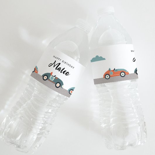 Retro-Rennwagen zum Geburtstag Wasserflaschenetikett