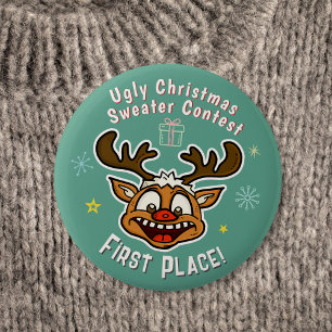 Retro-Rentier-Hässlicher-Weihnachtspullover-Wettbe Button