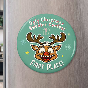 Retro-Rentier-hässlicher-Weihnachtspullover-Wettbe Magnet