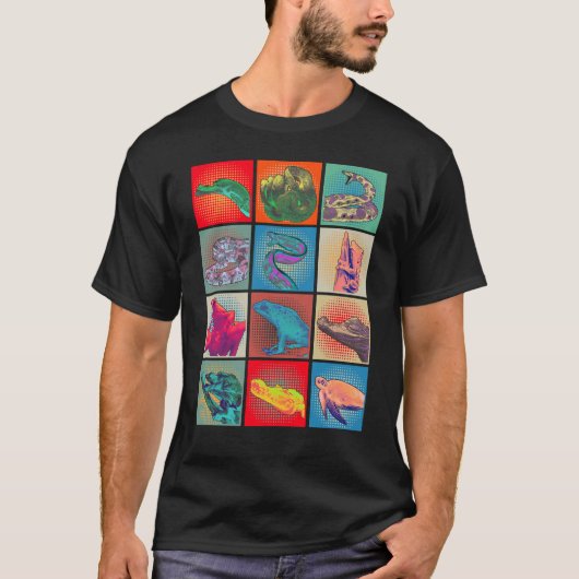 Retro Reptile Collage Schlange Frosch Schildkröte T-Shirt (Vorderseite)