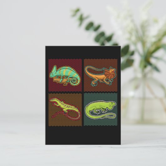 Retro Reptiles Lizard Chameleon Iguana Postkarte (Stehend Vorderseite)