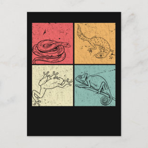 Retro Reptiles Snake Gecko Frog Chameleon Postkarte