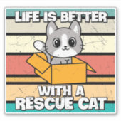 Retro Rescue Cat Vinyl Sticker (Vorderseite)