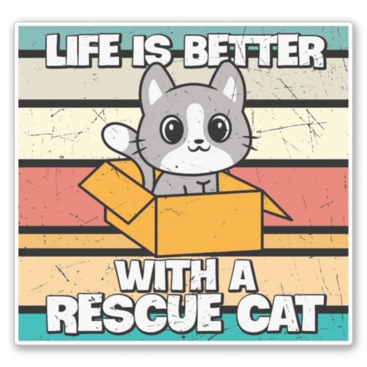 Retro Rescue Cat Vinyl Sticker (Vorderseite)