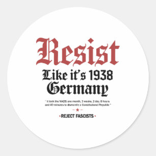 Retro Resist wie 1938 Deutschland Runder Aufkleber