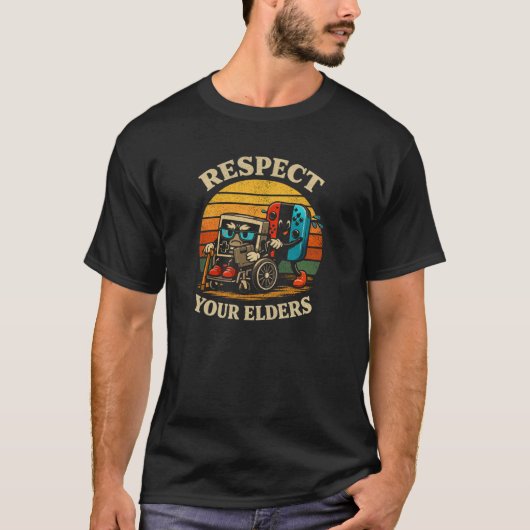 Retro Respect Your Elders Gamer Art T-Shirt (Vorderseite)