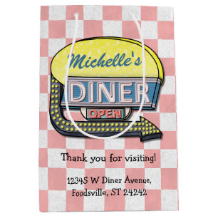 Retro Restaurant-Zeichen-50er Rosa-Checkered Mittlere Geschenktüte