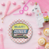 Retro Restaurant-Zeichen-50er Rosa-Checkered Pappteller (Party)