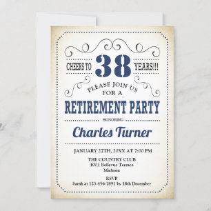Retro Retirement Party - Navy Blue Creme White Einladung