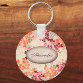 Retro-Retro-Blume für Monogramm Orange Red & Creme Schlüsselanhänger (Vorderseite)