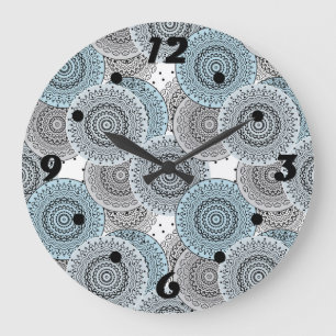 Retro, Retro-Muster, blau und grau, elegant Große Wanduhr