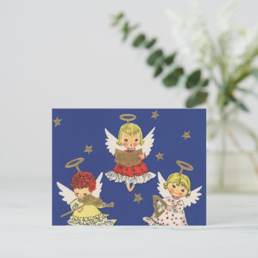 Retro-Retro WeihnachtsAngeln Feiertagspostkarte (Stehend Vorderseite)