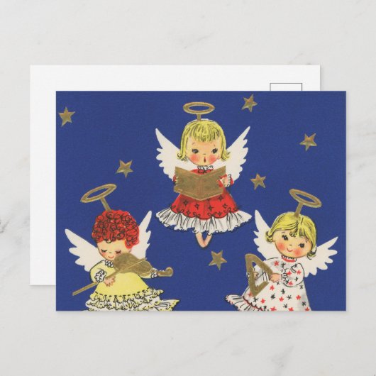 Retro-Retro WeihnachtsAngeln Feiertagspostkarte (Vorne/Hinten)