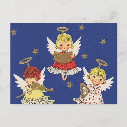 Retro-Retro WeihnachtsAngeln Feiertagspostkarte (Vorderseite)