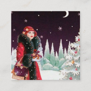 Retro-Retro Weihnachtsfrau Quadratische Visitenkarte