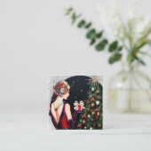 Retro-Retro Weihnachtsfrau Quadratische Visitenkarte (Stehend Vorderseite)