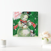 Retro-Retro Weihnachtsschneedekor Quadratische Wanduhr (Zuhause)