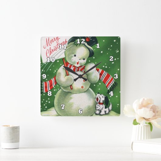 Retro-Retro Weihnachtsschneedekor Quadratische Wanduhr (Zuhause)