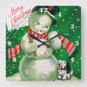 Retro-Retro Weihnachtsschneedekor Quadratische Wanduhr (Vorderseite)