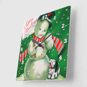 Retro-Retro Weihnachtsschneedekor Quadratische Wanduhr (Winkel)