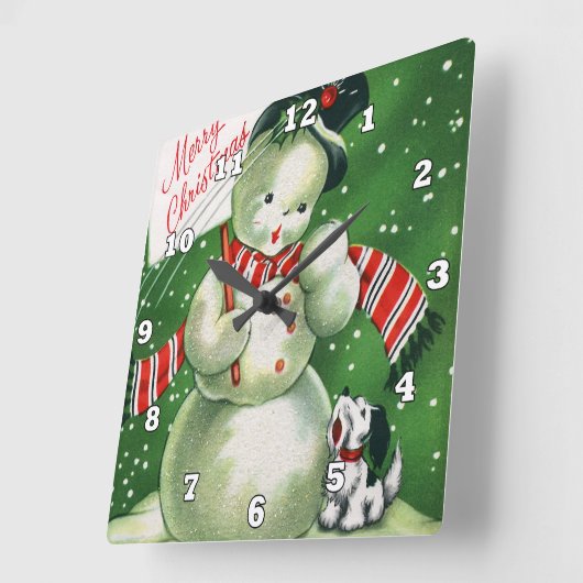 Retro-Retro Weihnachtsschneedekor Quadratische Wanduhr (Winkel)