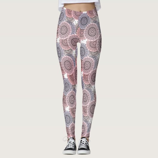 Retro, Retromuster, beige, grau, elegant Leggings (Vorderseite)