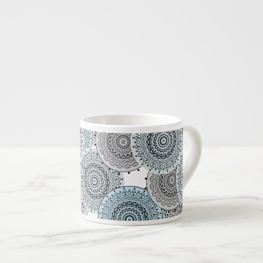 Retro, Retromuster, blau und grau, elegant Espressotasse (Vorderseite Rechts)