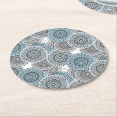 Retro, Retromuster, blau und grau, elegant Runder Pappuntersetzer (Angewinkelt)