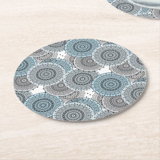 Retro, Retromuster, blau und grau, elegant Runder Pappuntersetzer (Angewinkelt)