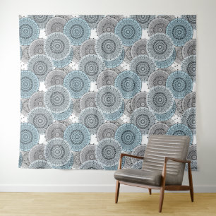 Retro, Retromuster, blau und grau, elegant Wandteppich