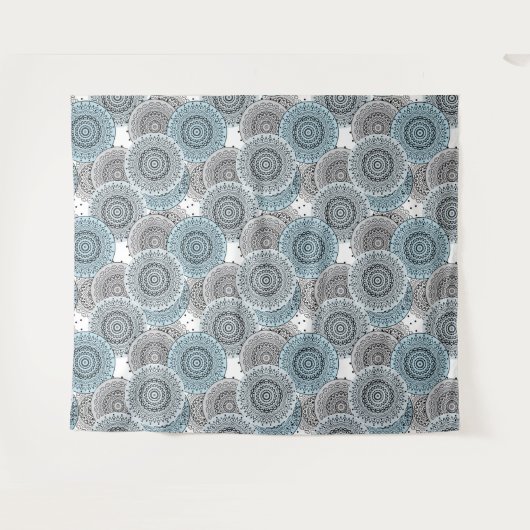 Retro, Retromuster, blau und grau, elegant Wandteppich (Vorderseite (Horizontal))